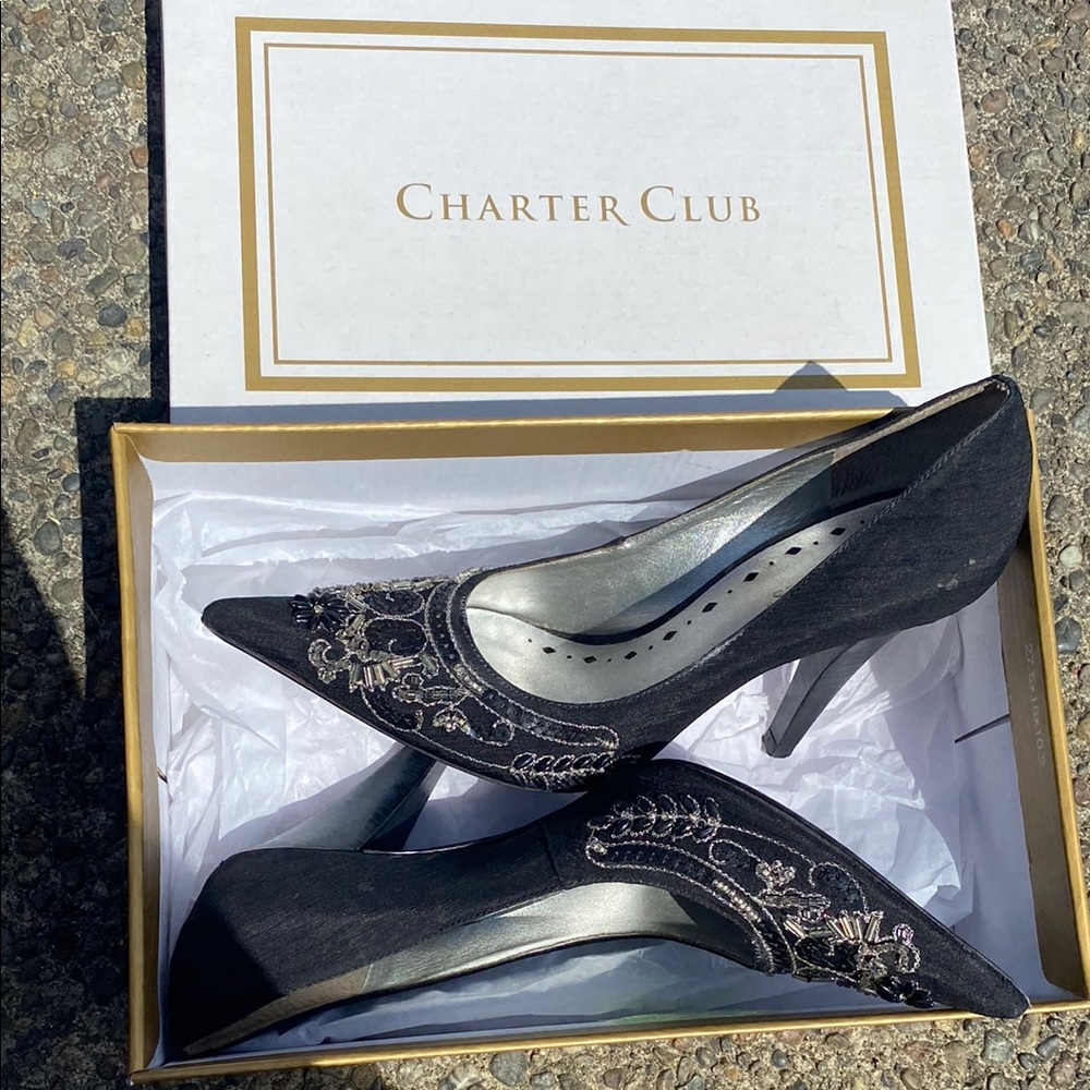 Charter Club Elegant Black Embroidered Heels